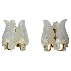 Pair of "Leaf" Wall Lamps by Carl Fagerlund, Murano Glass, Germany, 1970