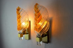 Pair of "Leaf" Wall Lamps by Carl Fagerlund, Orange Murano Glass, Germany, 1970