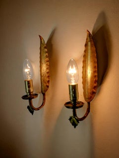 Pareja de apliques "hoja" de Ferro Arte, España, 1960