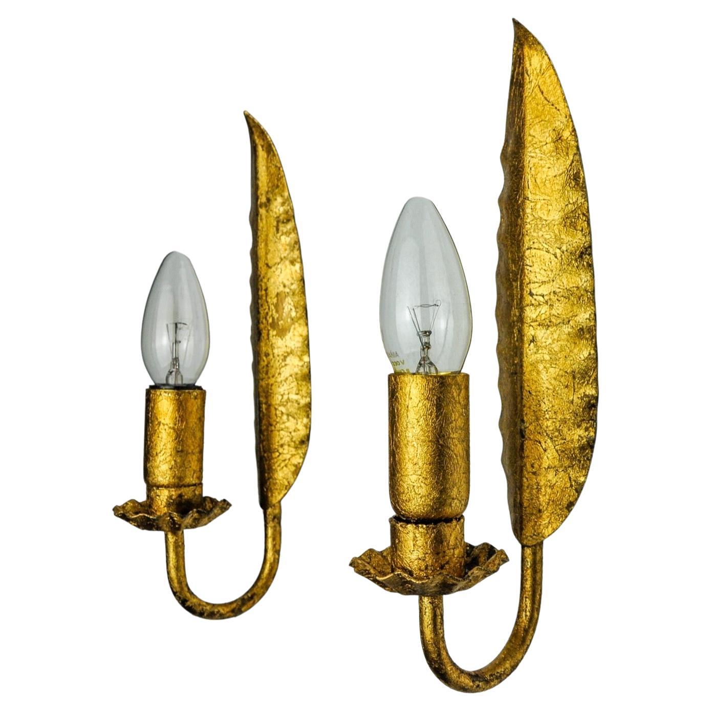 Pair of "leaf" wall lights by Ferro Arte, Spain, 1960 For Sale