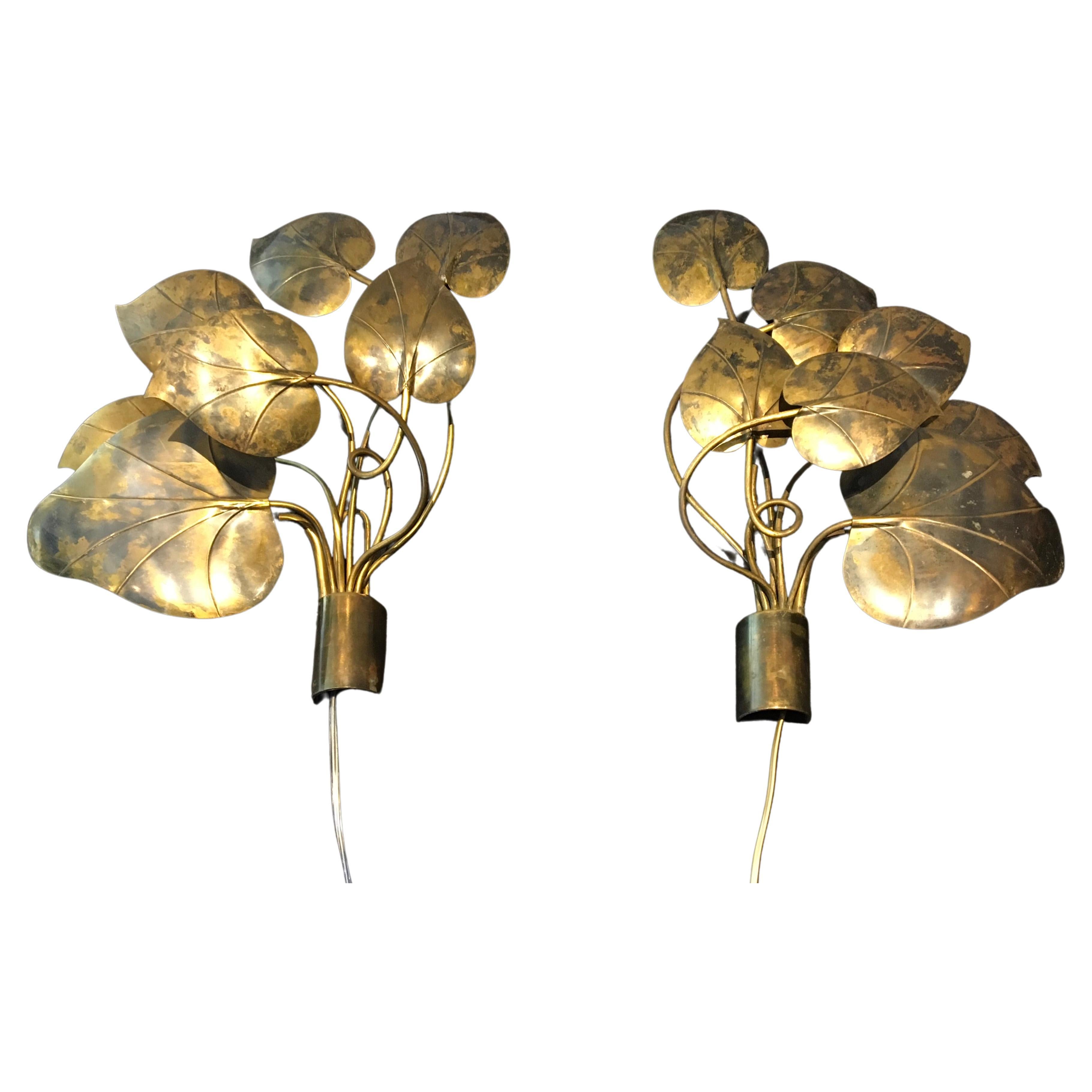 Pair of Leaf Wall Lights, 1970s
