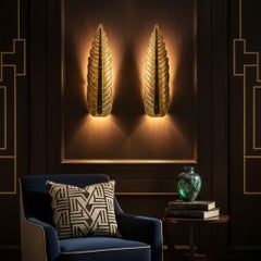 Pair of “Leaf” Wall Sconces in Sculpted Murano Glass with Gold Leaf, 21th Centur