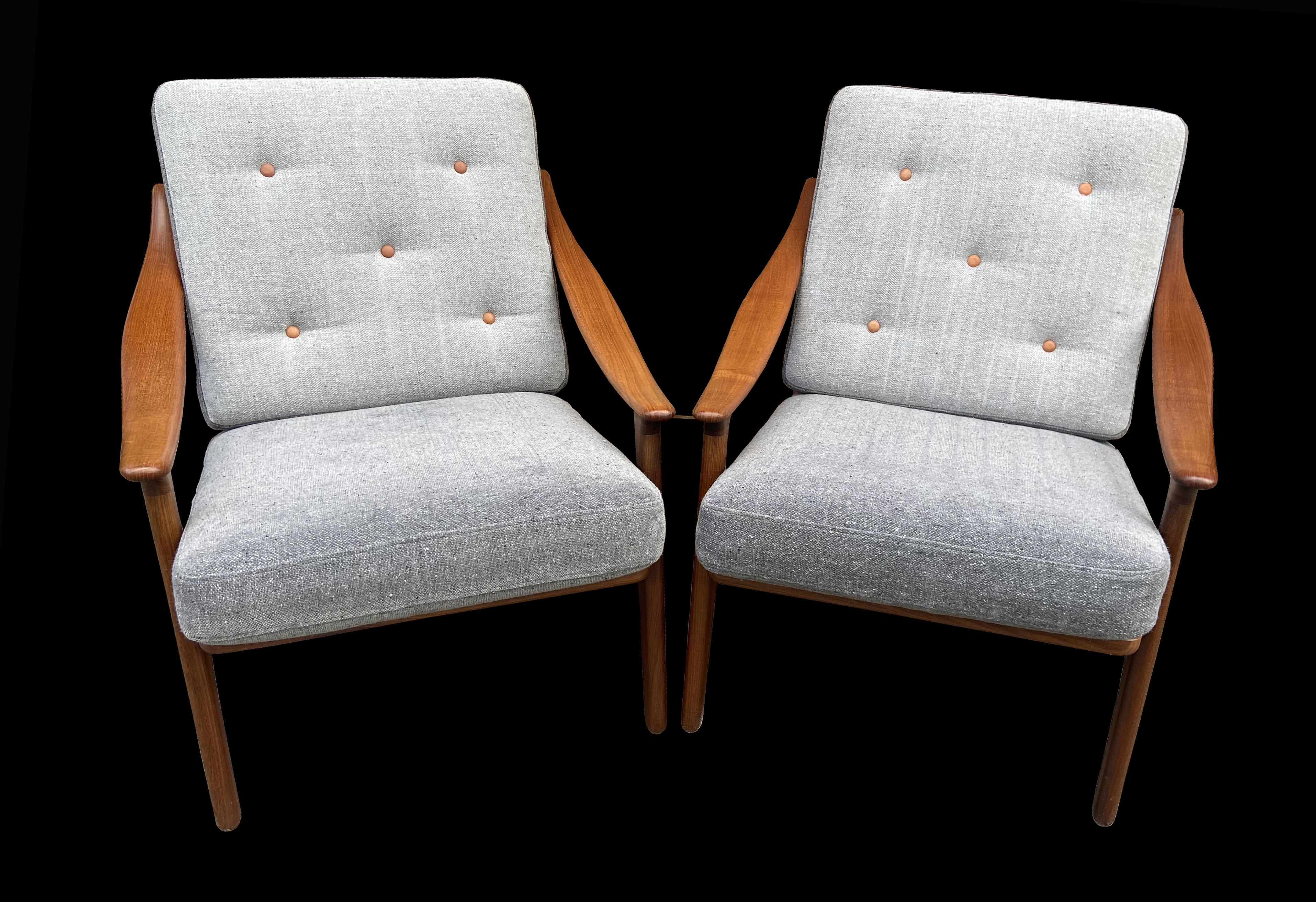 Scandinavian Modern Pair of 'Lean Back' Lounge Chairs by Arne Hovmand Olsen for P.Mikkelsen