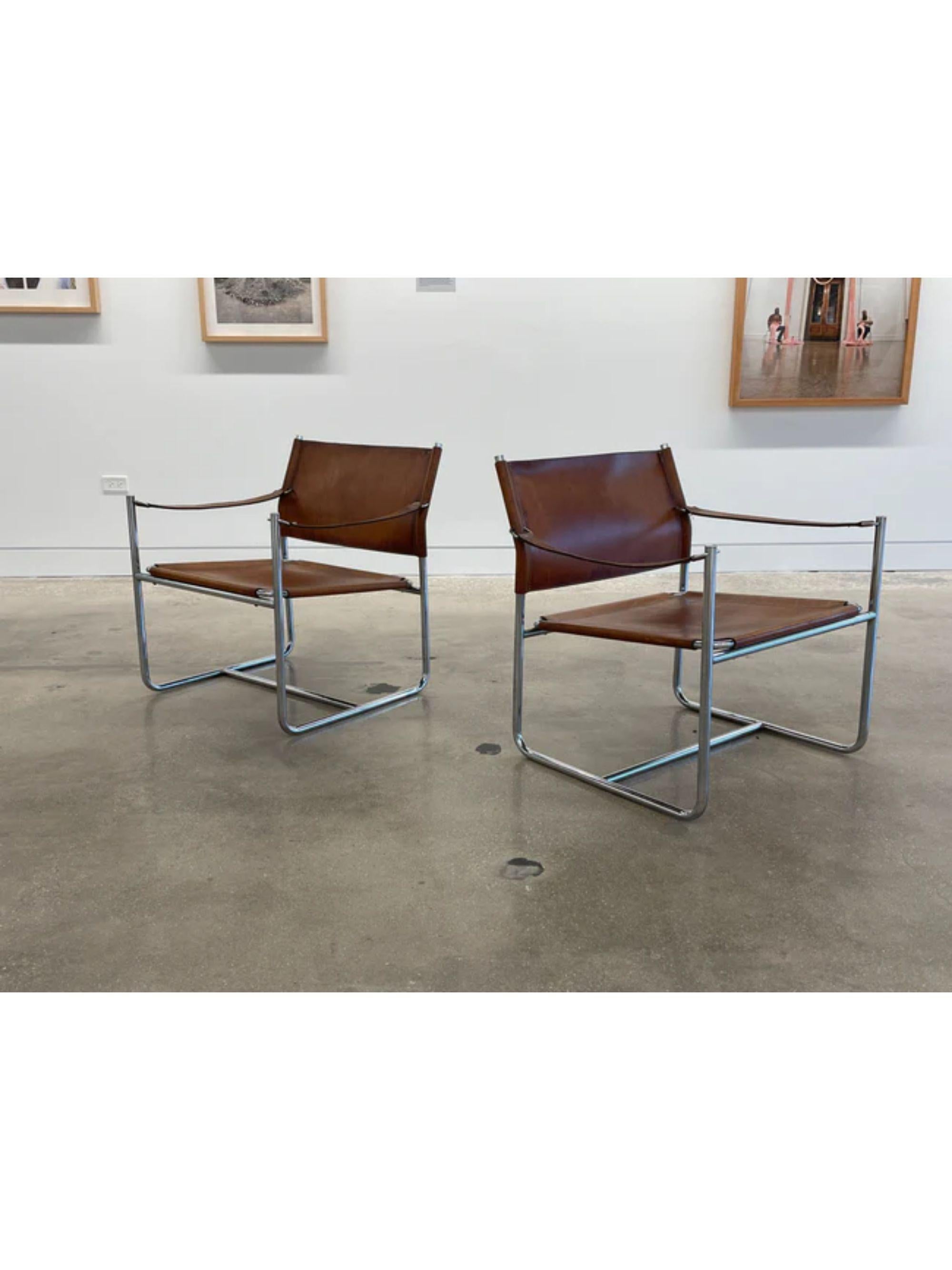 Plated Pair of Leather “Amiral” Lounge Chairs in Leather by Karin Mobring, 1970s