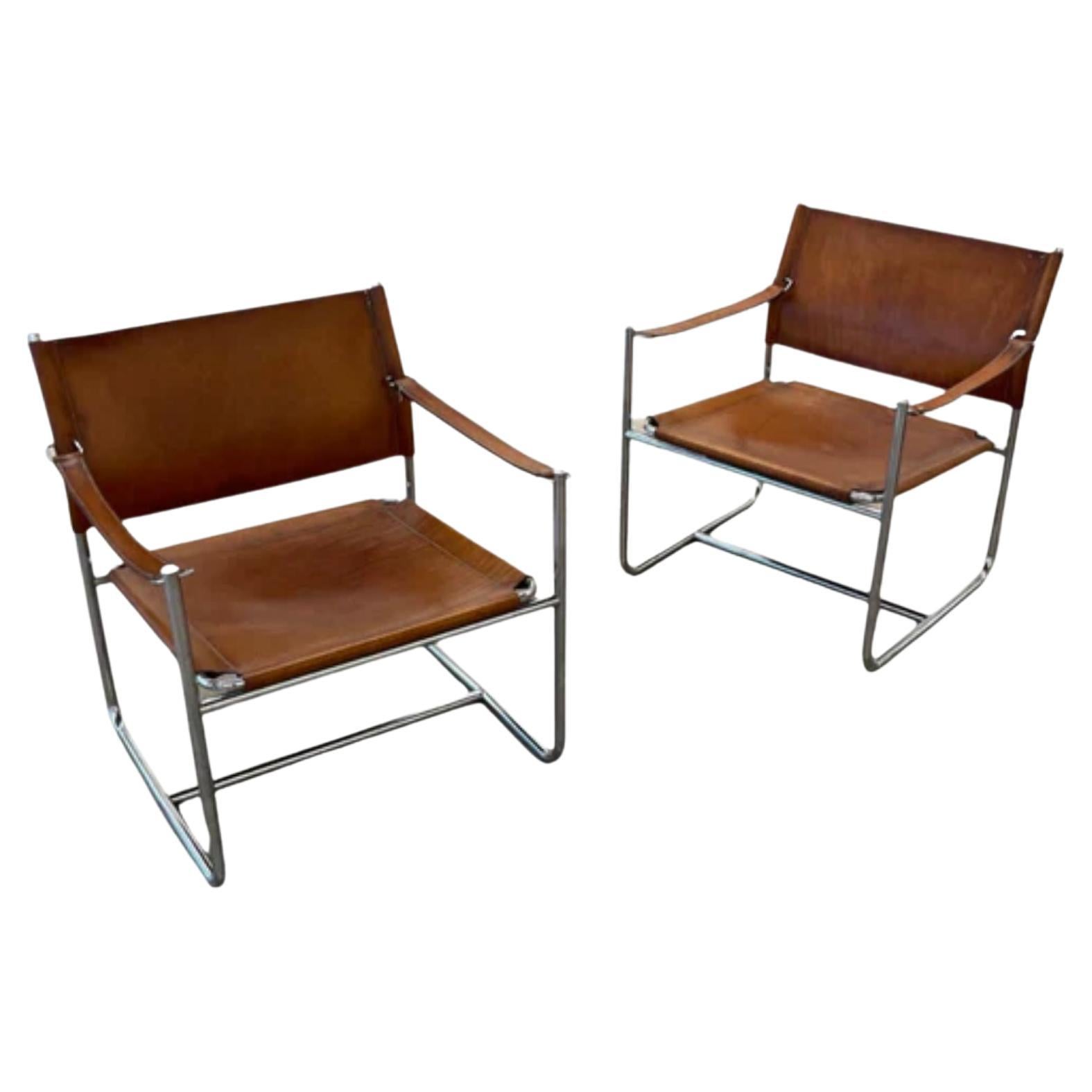 Pair of Leather “Amiral” Lounge Chairs in Leather by Karin Mobring, 1970s