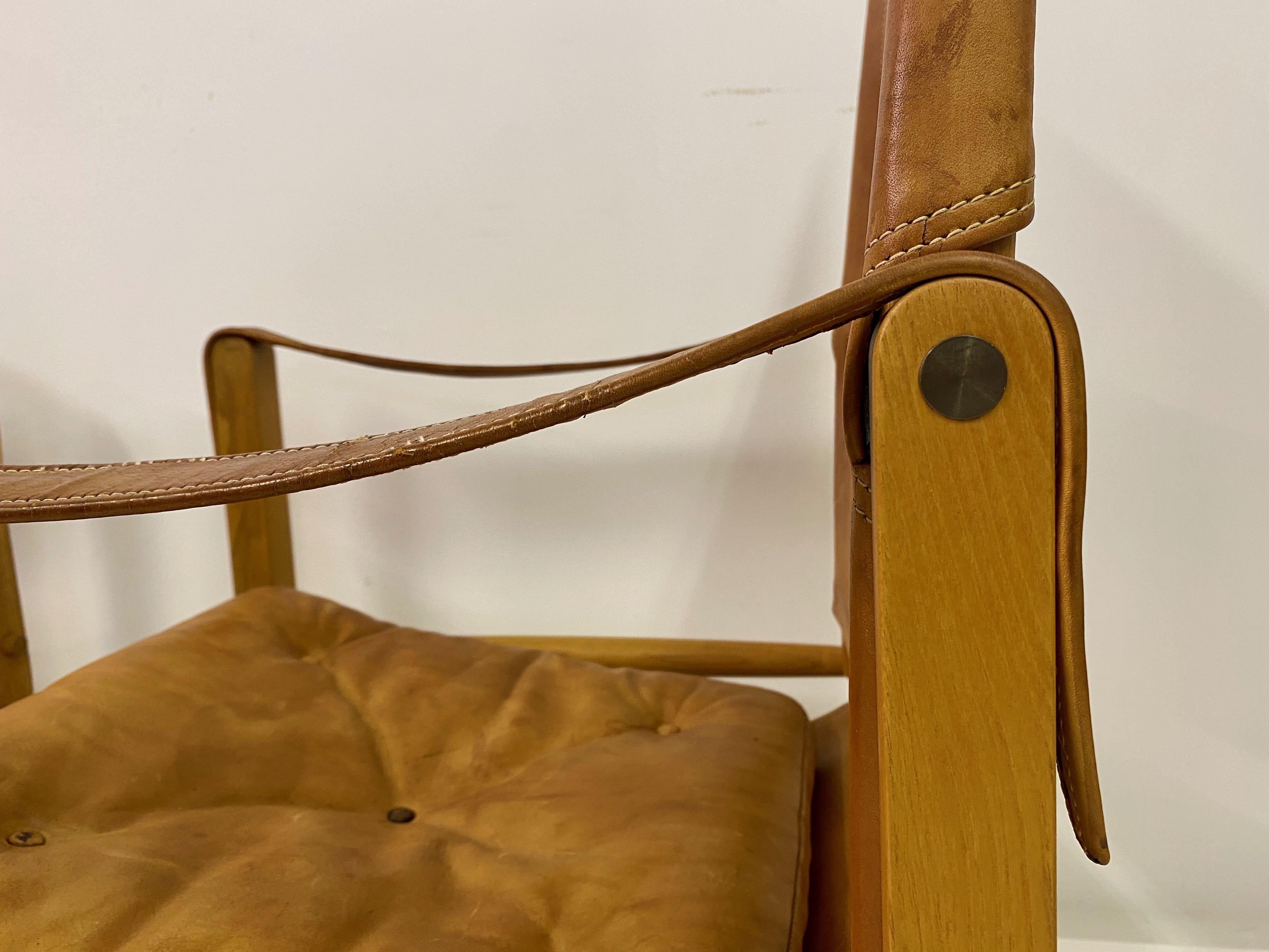 Pair of Leather and Ash Safari Chairs by Kaare Klint 5
