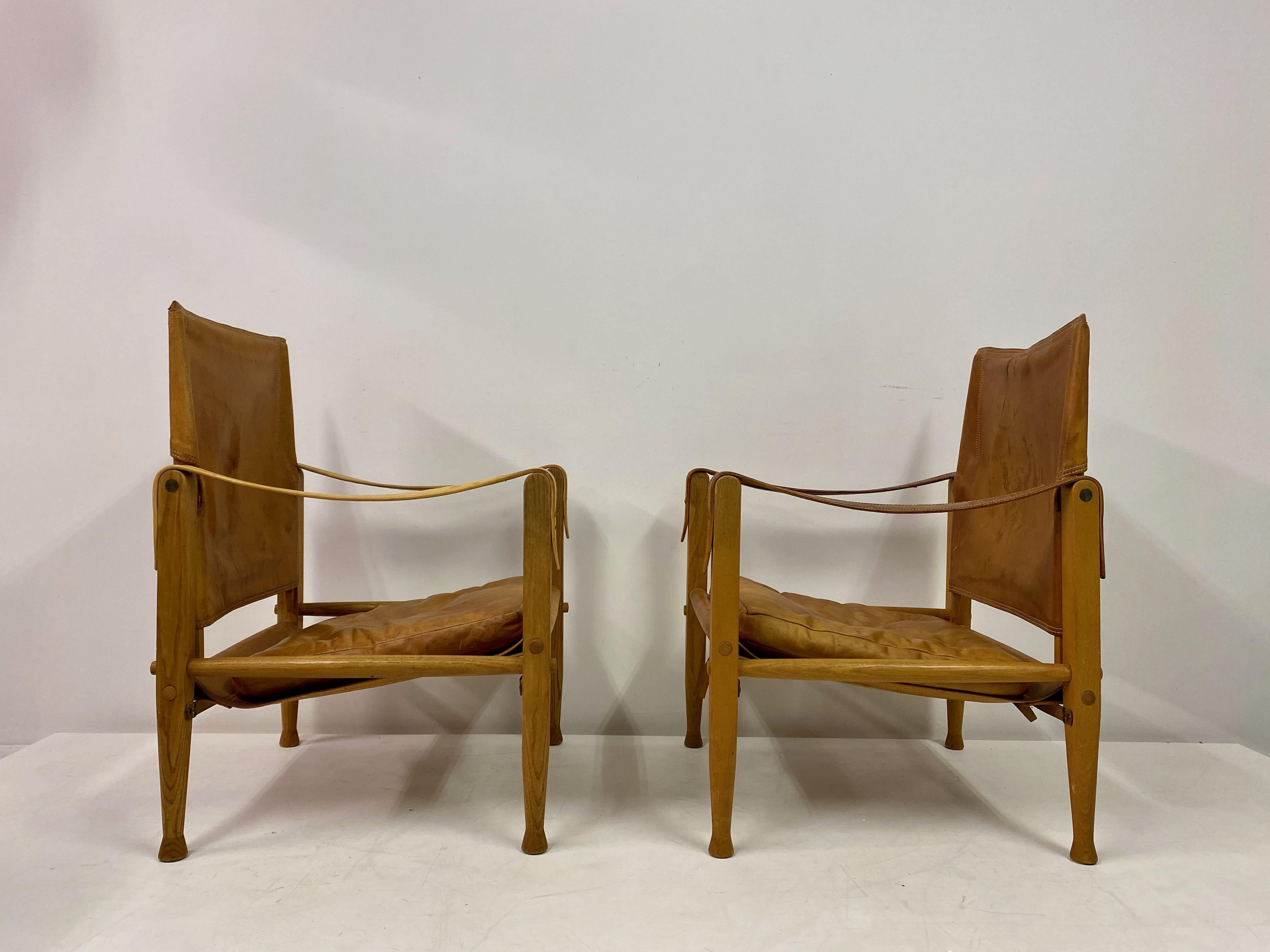 Pair of Leather and Ash Safari Chairs by Kaare Klint 6