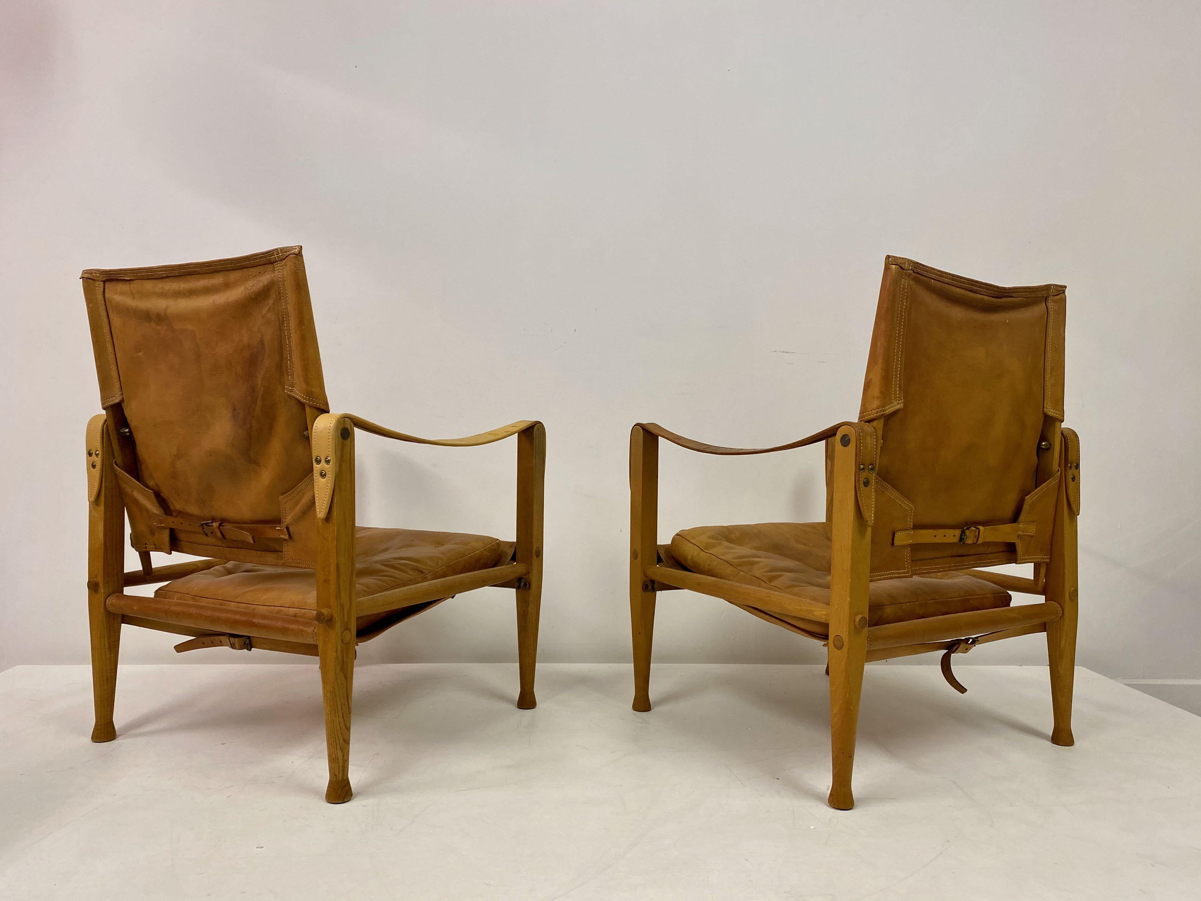 Pair of Leather and Ash Safari Chairs by Kaare Klint 7