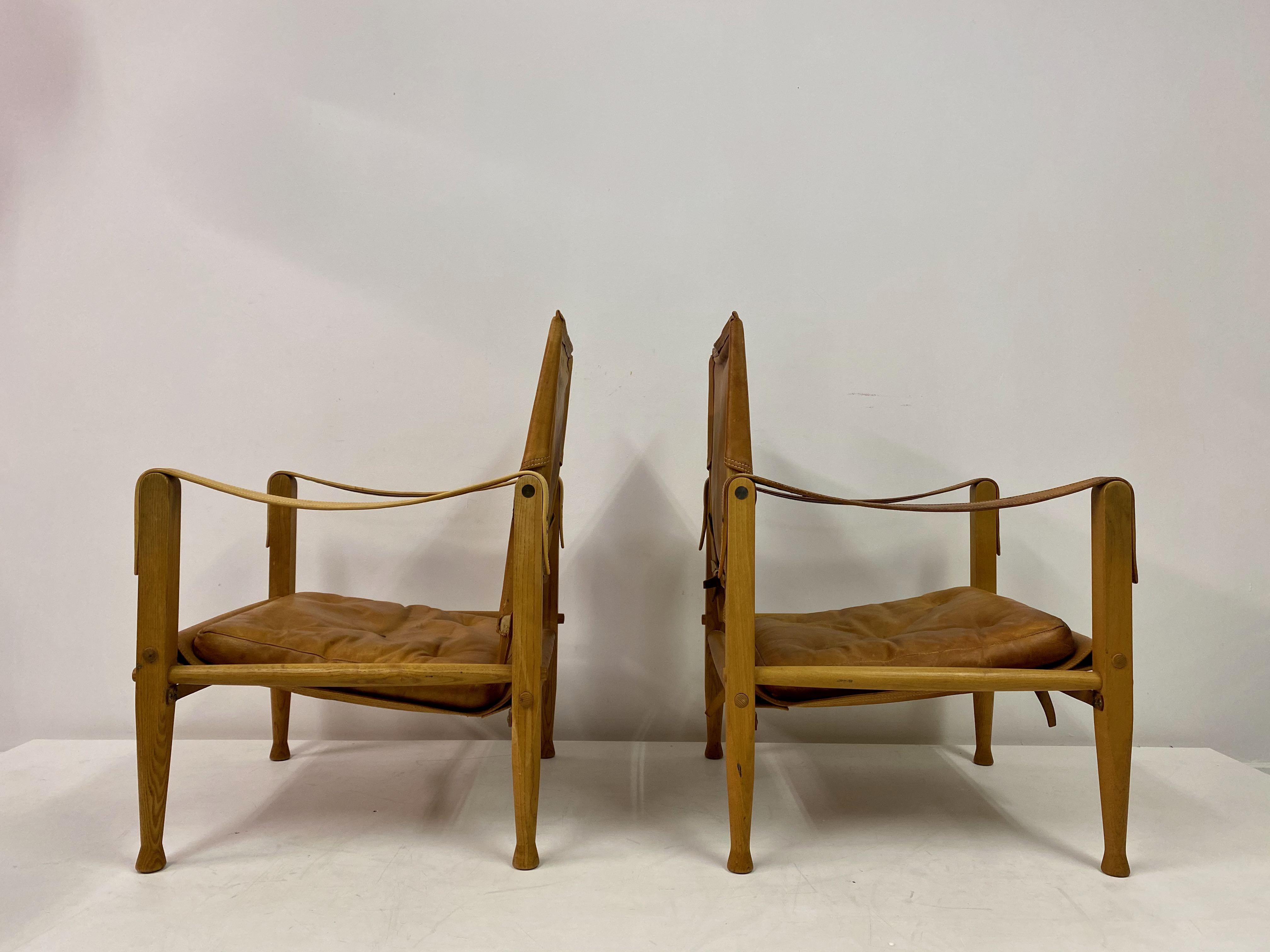 Pair of Leather and Ash Safari Chairs by Kaare Klint 9