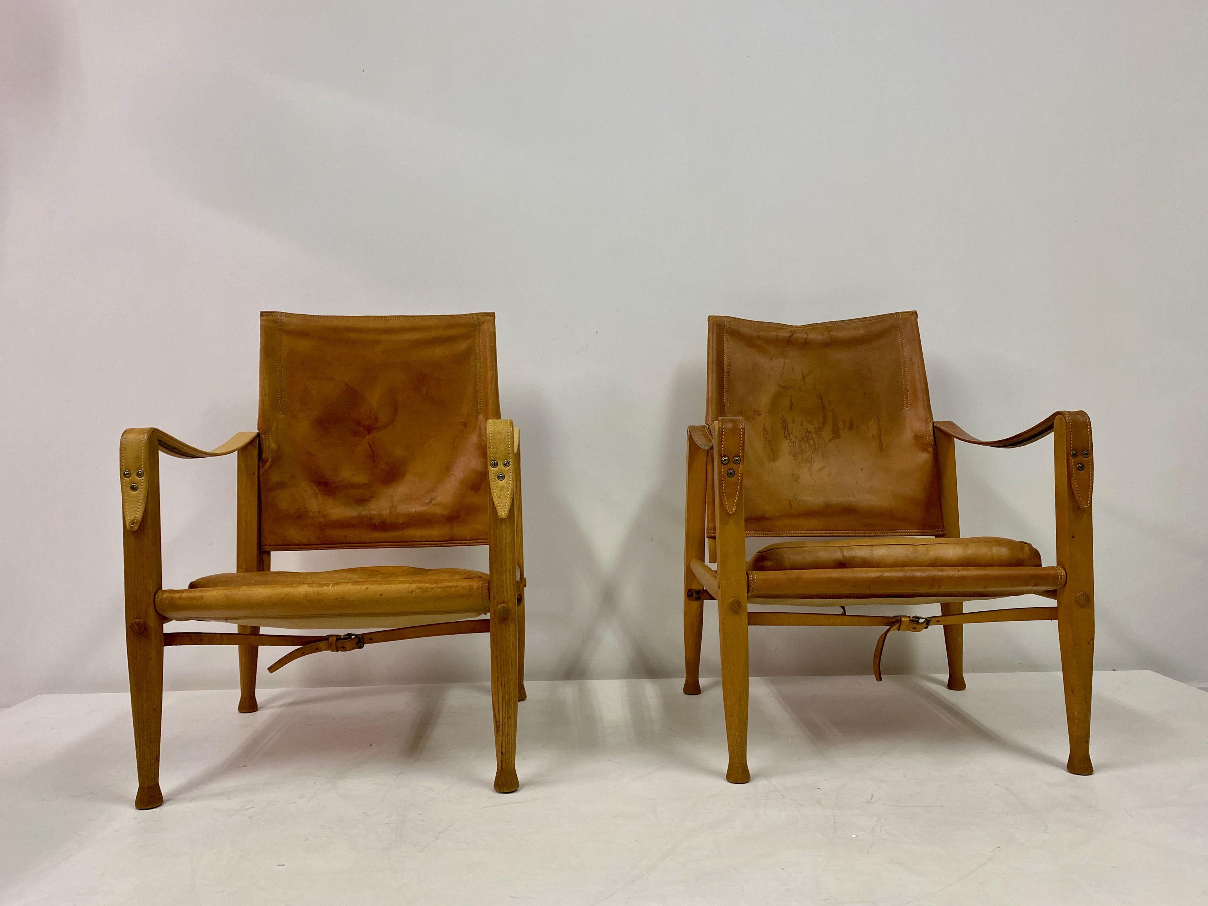 Matched pair of Safari chairs

By Kaare Klint

For Rud Rasmussen

Ash and patinated leather

Designed 1933

Frames with impressed 'Denmark
