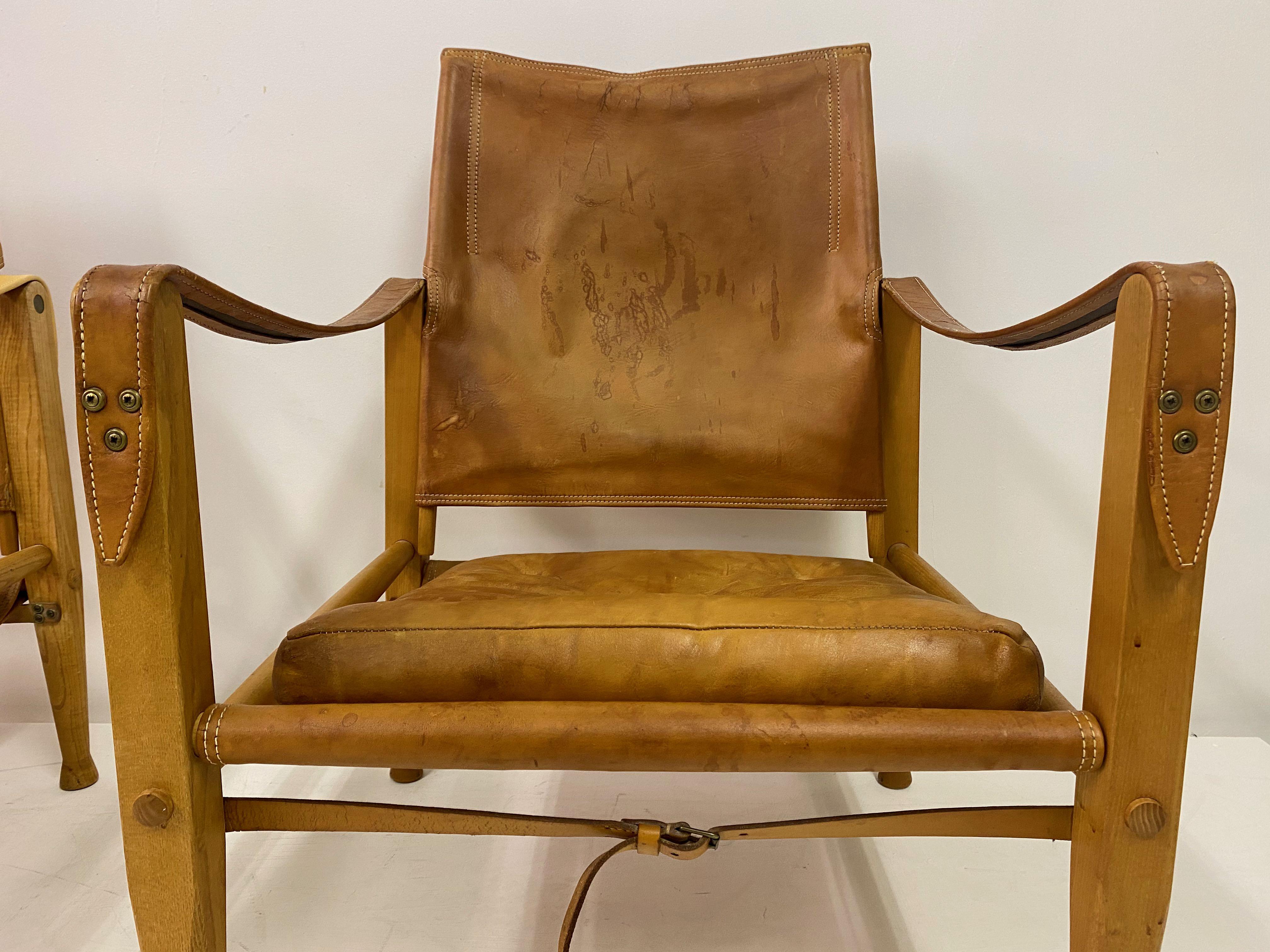 Pair of Leather and Ash Safari Chairs by Kaare Klint 1