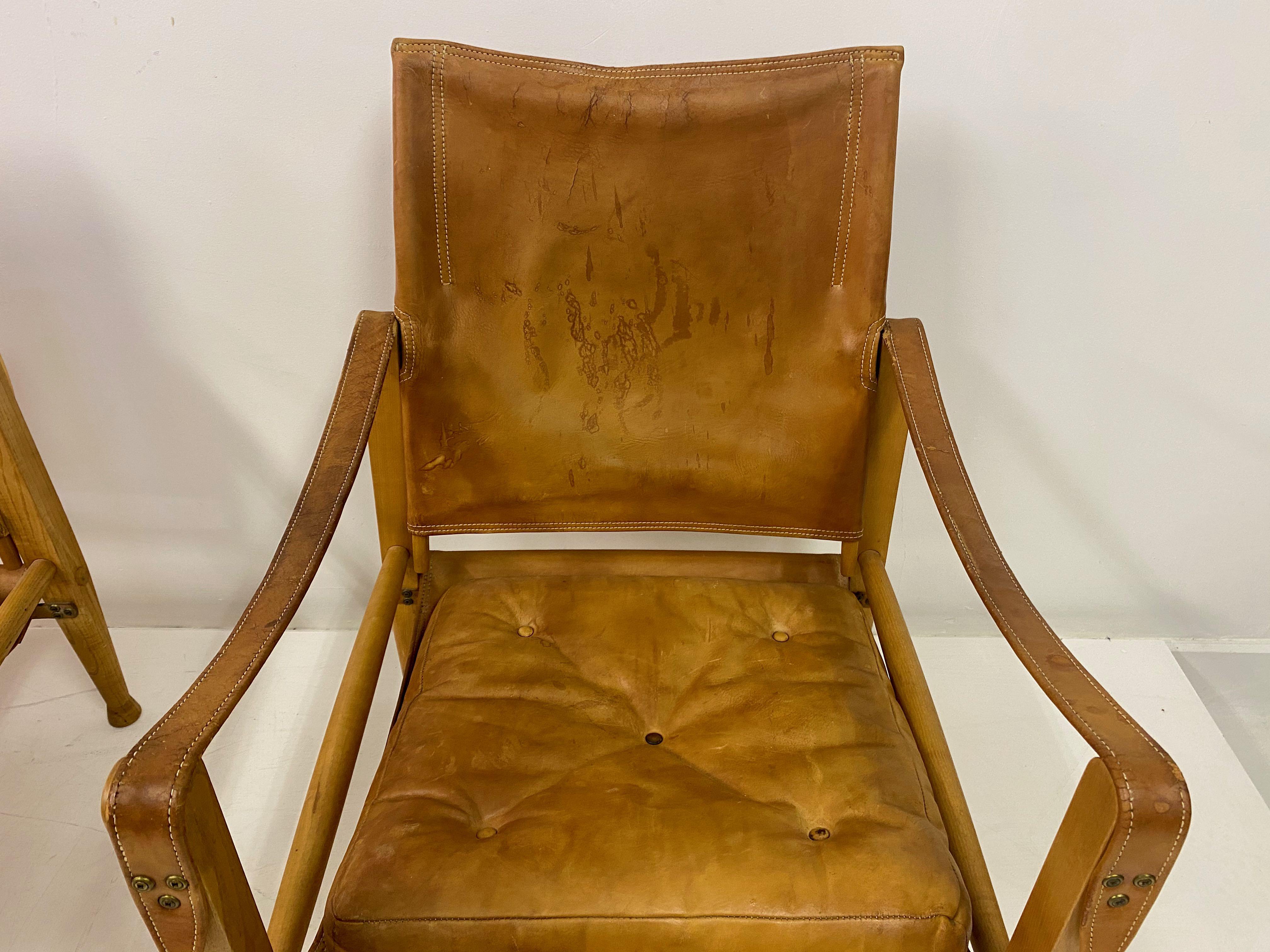 Pair of Leather and Ash Safari Chairs by Kaare Klint 2
