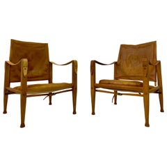 Pair of Leather and Ash Safari Chairs by Kaare Klint