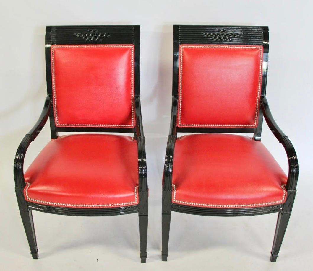 Pair of Leather and Black Lacquer Armchairs For Sale 7