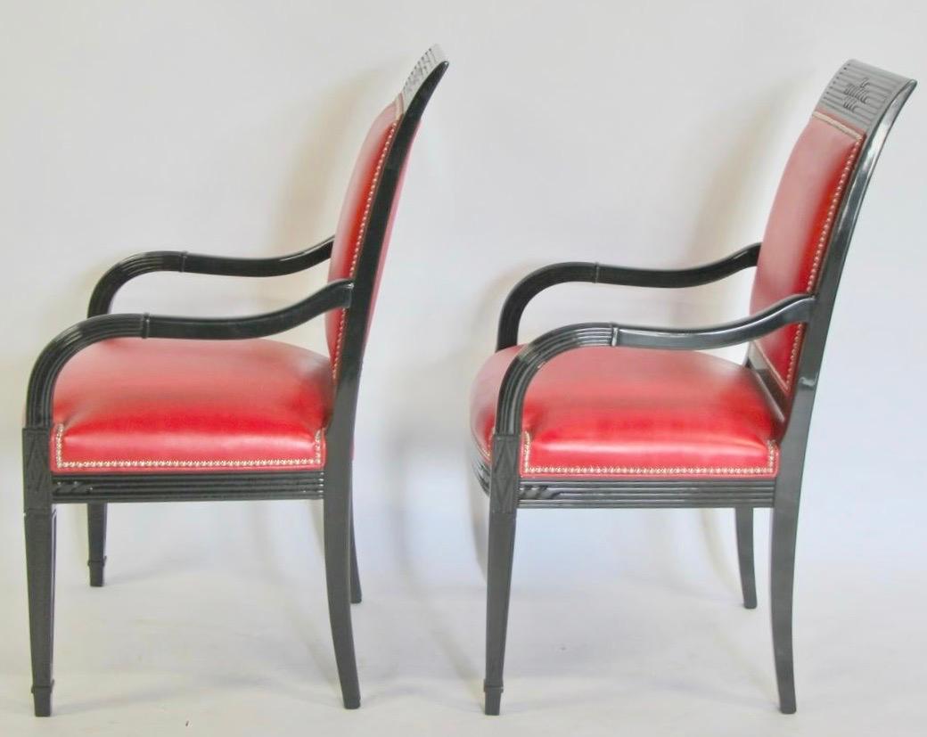 Pair of Leather and Black Lacquer Armchairs For Sale 8