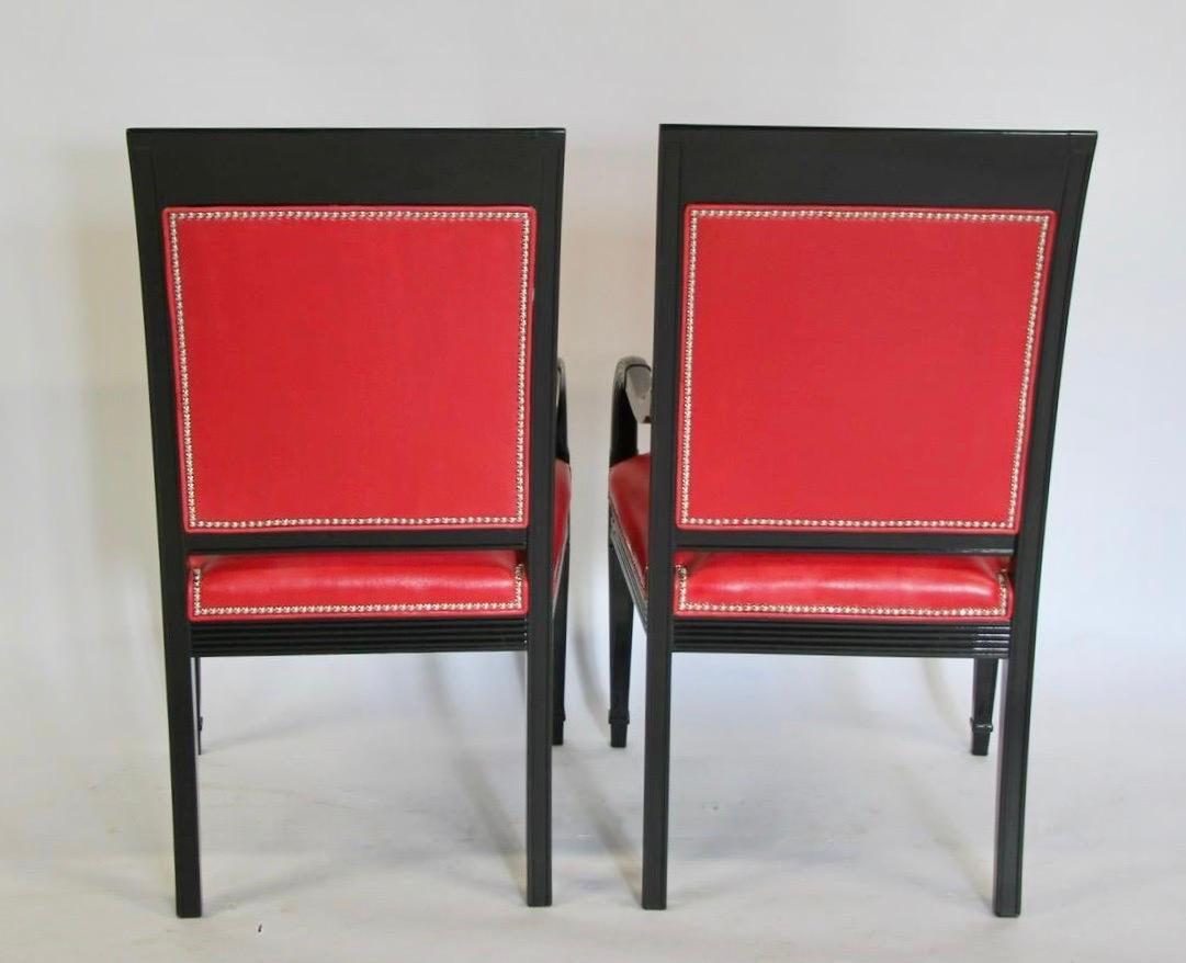 Pair of Leather and Black Lacquer Armchairs For Sale 9