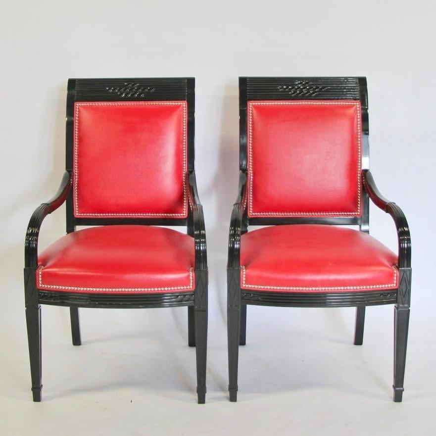Pair of Leather and Black Lacquer Armchairs For Sale 6