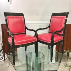 Pair of Leather and Black Lacquer Armchairs