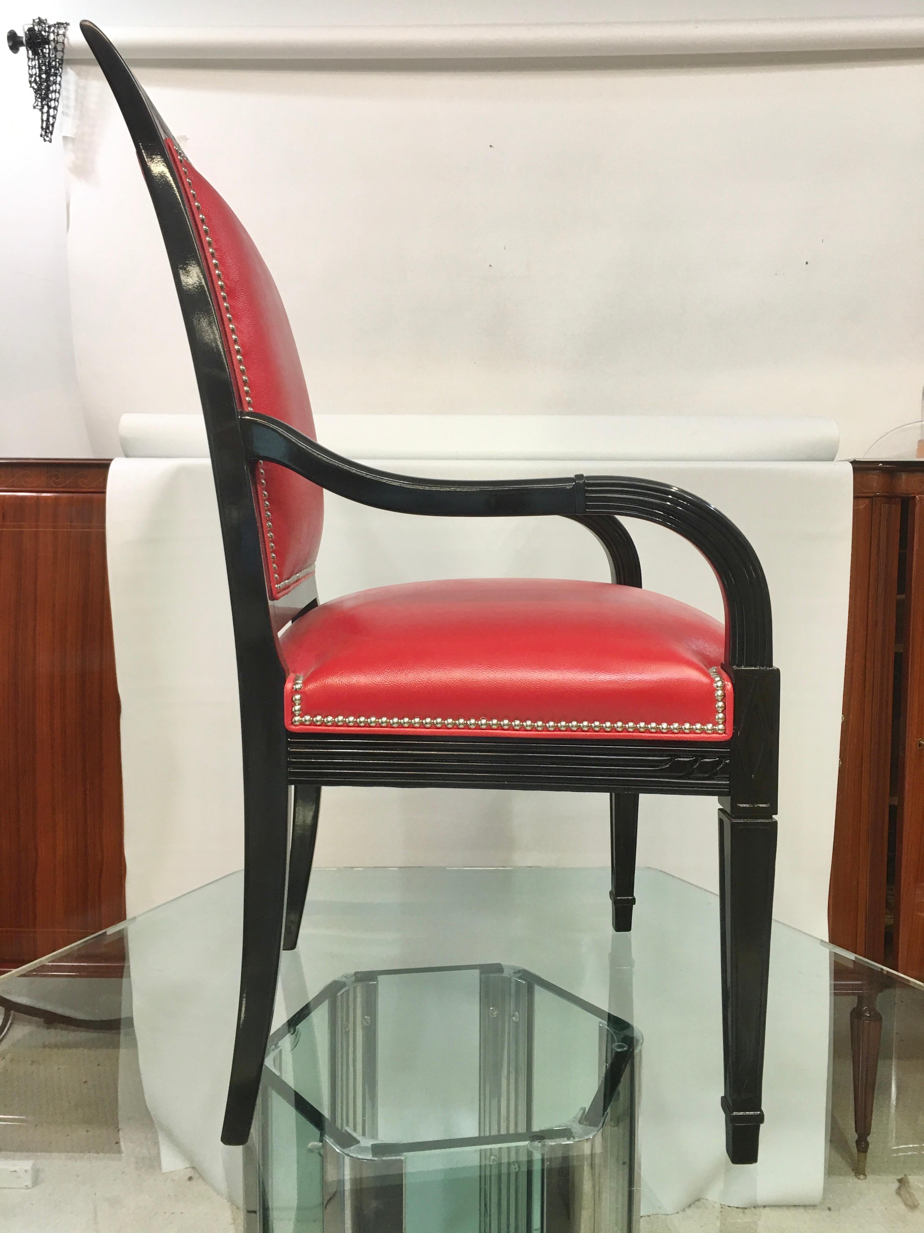 Pair of Leather and Black Lacquer Armchairs For Sale 1