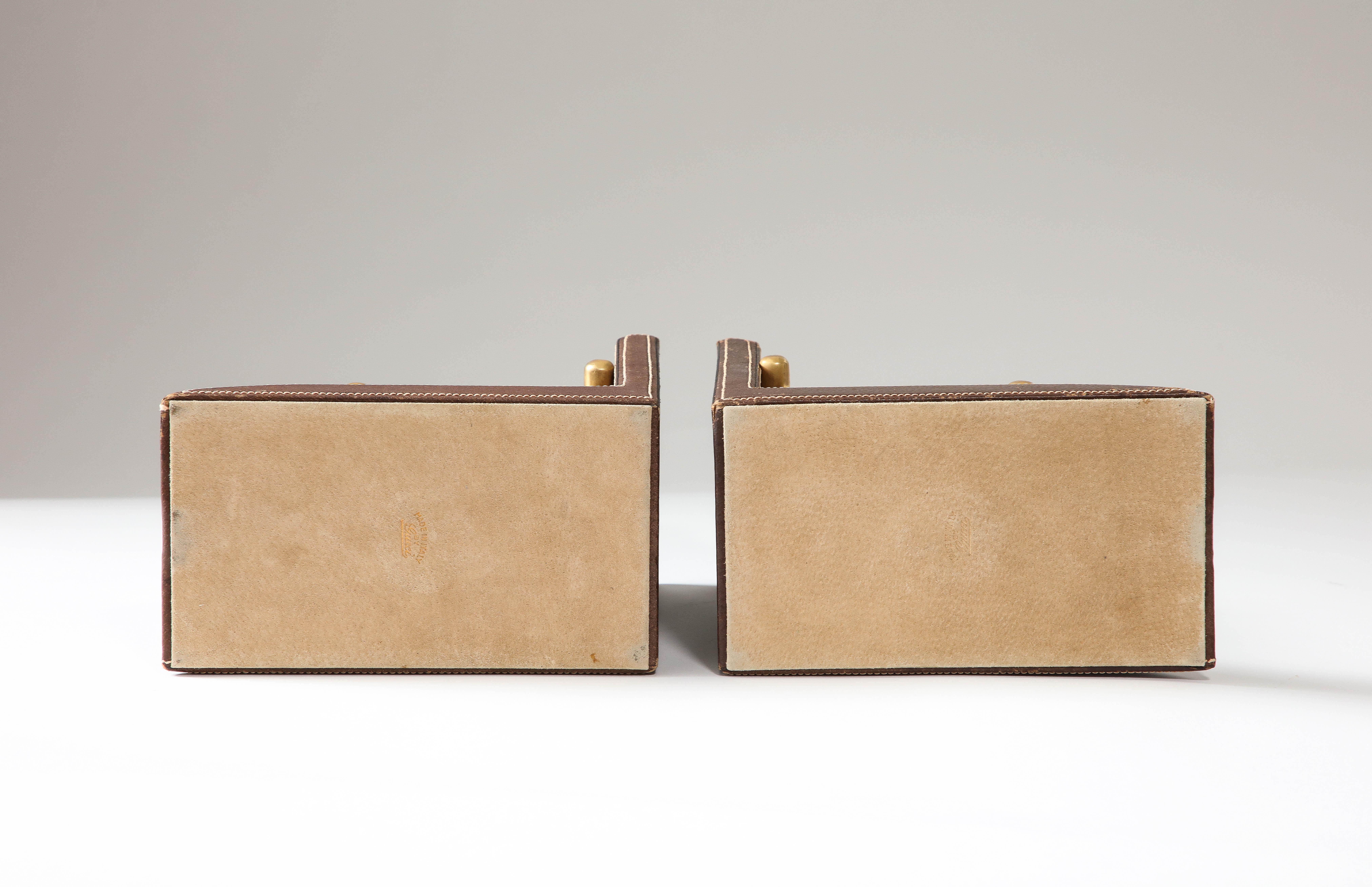 Pair of Leather and Brass Bookends, Gucci, Italy, c. 1970 For Sale 6