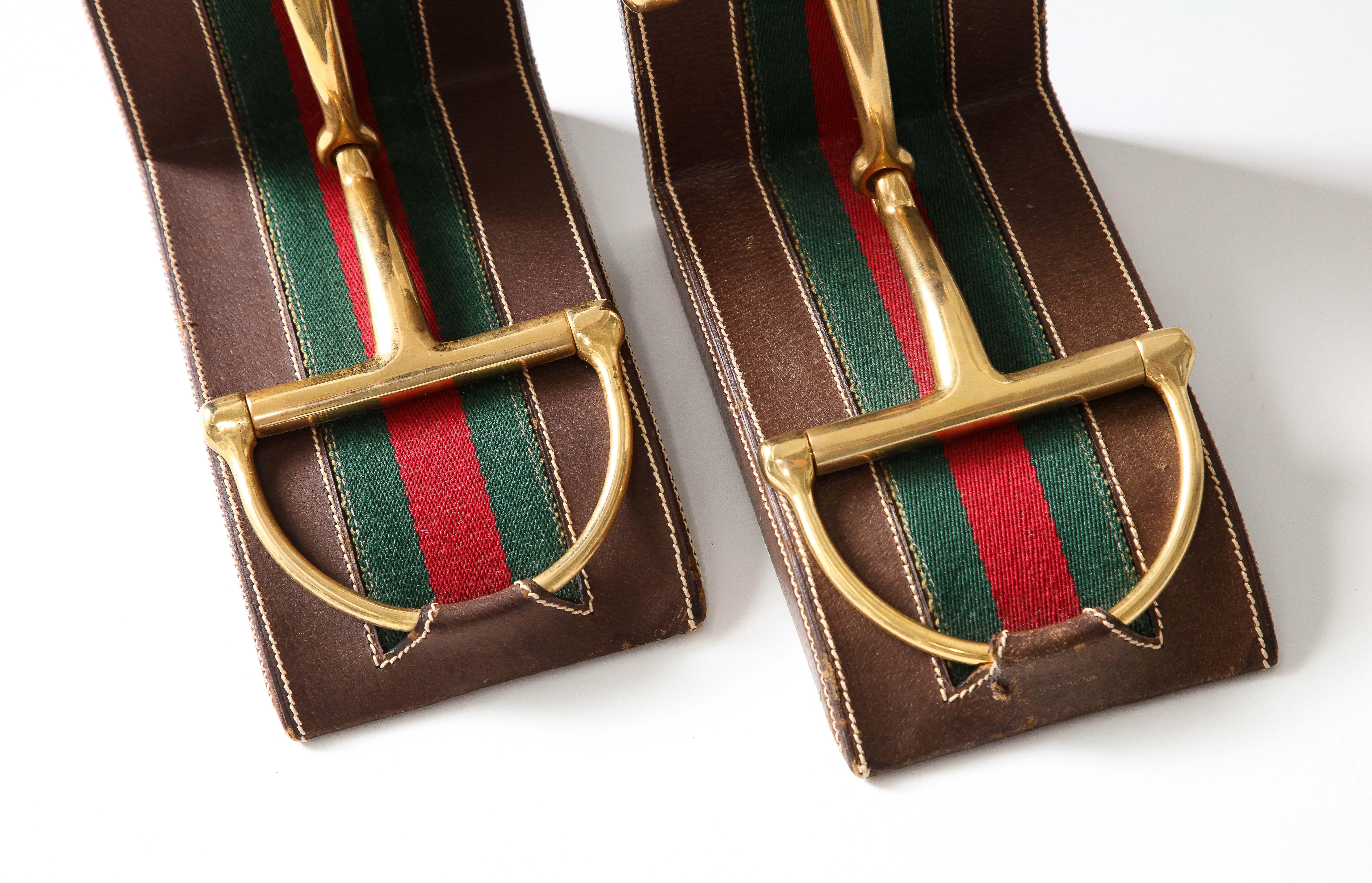 Pair of Leather and Brass Bookends, Gucci, Italy, c. 1970 For Sale 8
