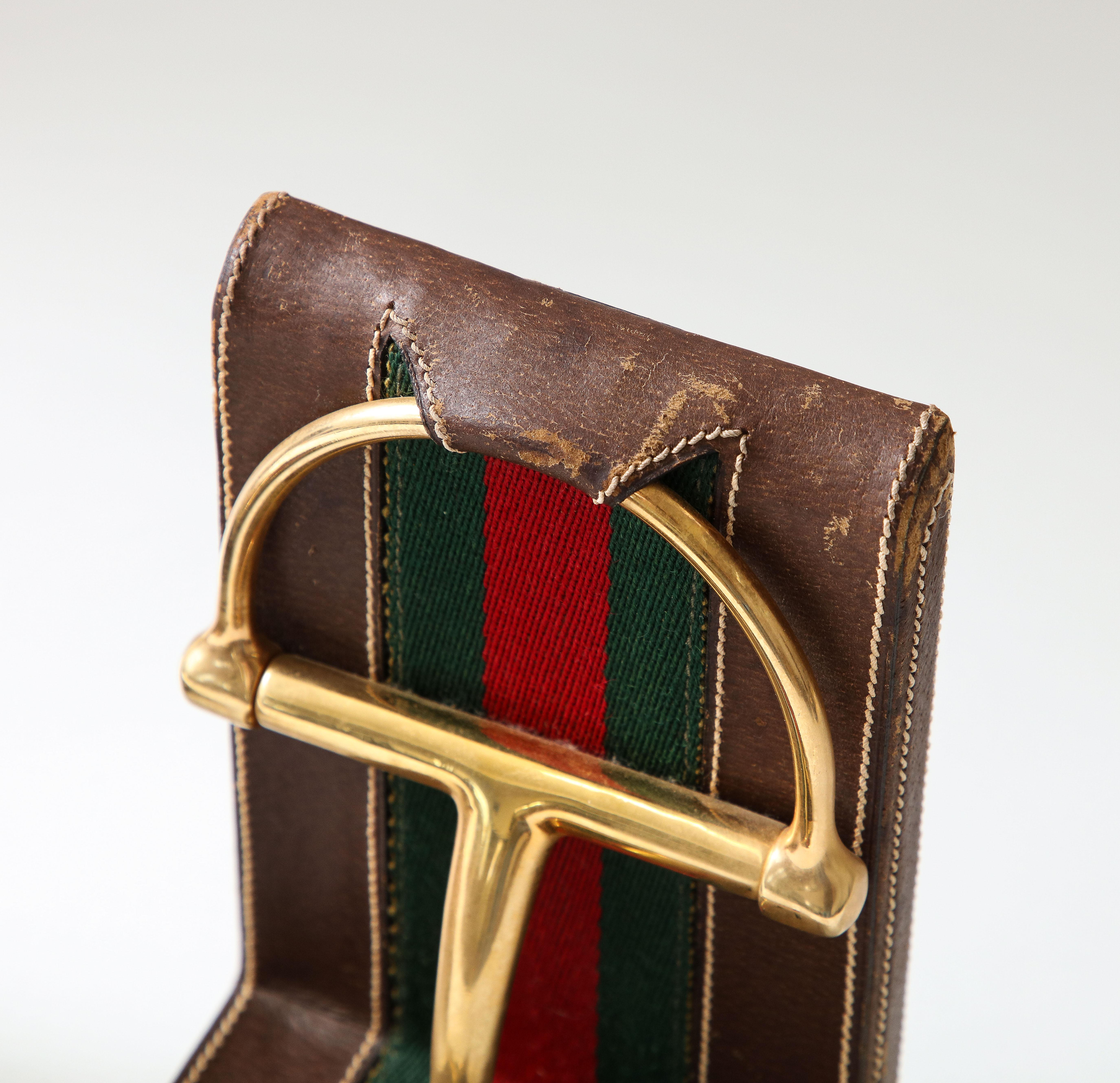 Pair of Leather and Brass Bookends, Gucci, Italy, c. 1970 For Sale 9
