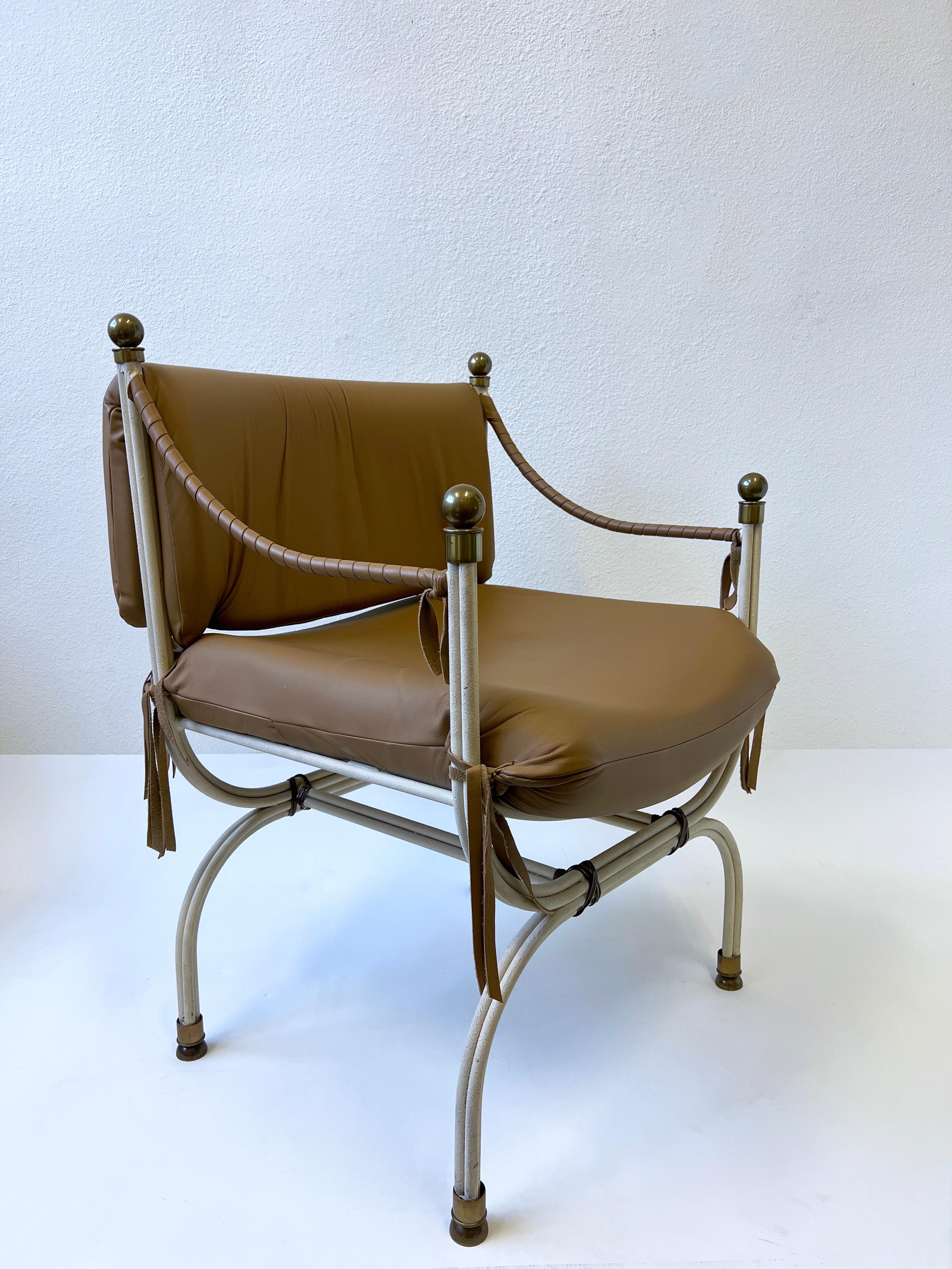 Pair of Leather and Brass Campaign Chairs for Steve Chase For Sale 2