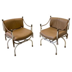 Pair of Leather and Brass Campaign Chairs for Steve Chase