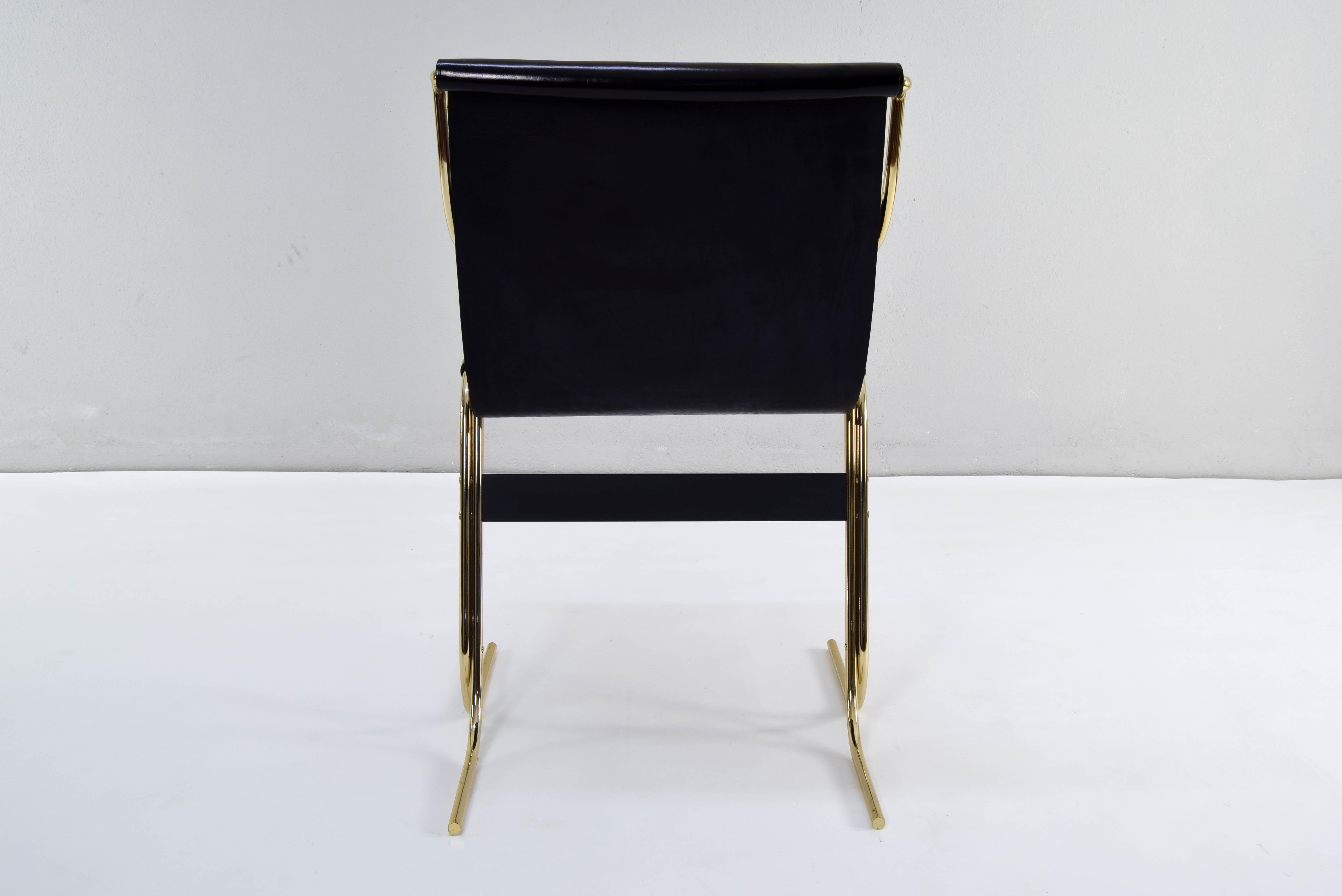 Pair of Leather and Brass Cigno Chairs by Ross Littell and Kelly to Padova Italy 3