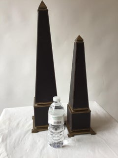 Pair of Leather and Brass Design Craft Obelisks