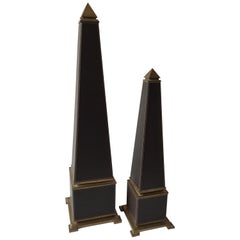 Pair of Leather and Brass Design Craft Obelisks