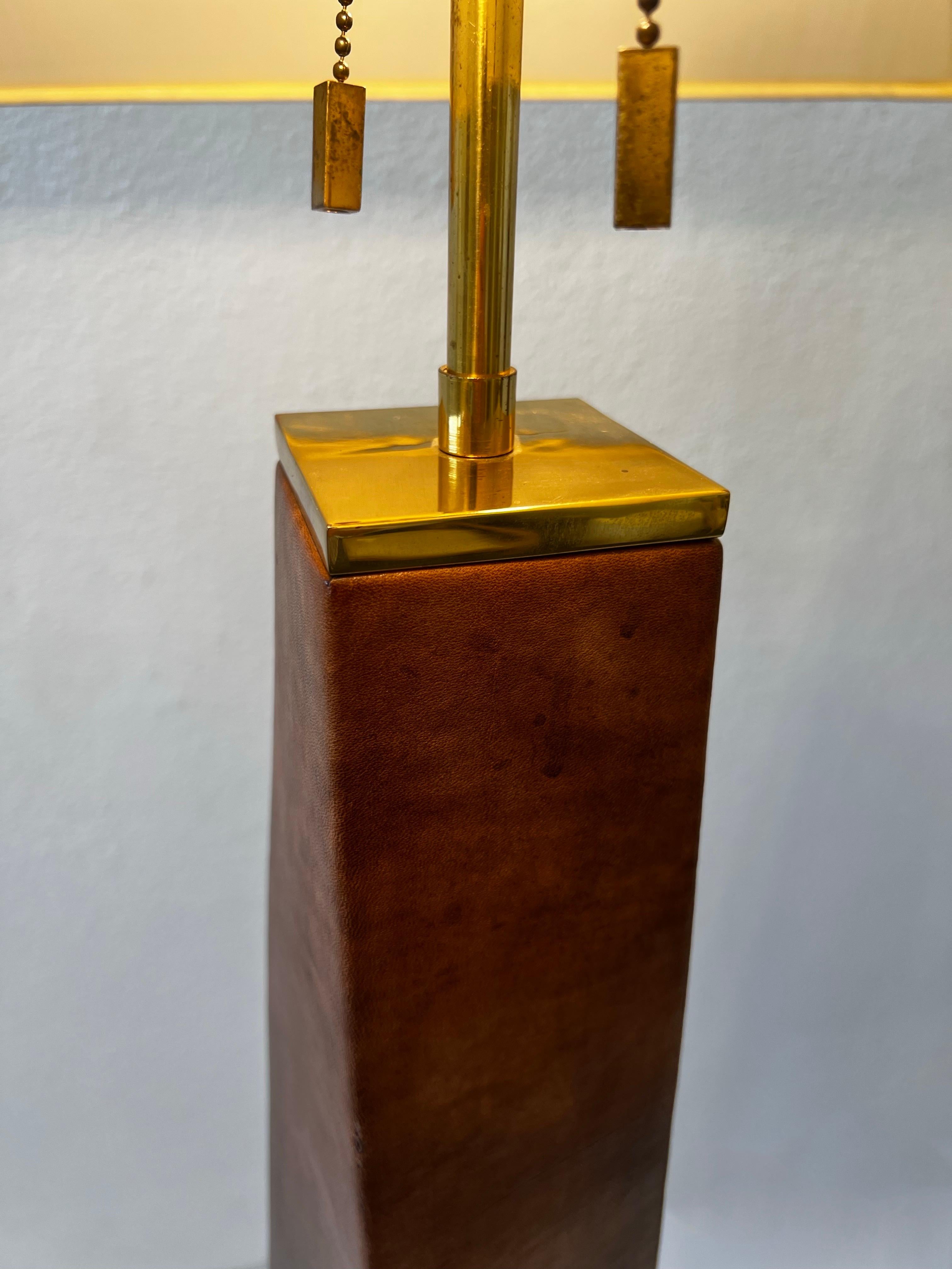 Pair of Leather and Brass Floor Lamps by Karl Springer  In Good Condition For Sale In Palm Springs, CA