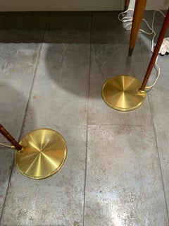 Pair of Leather and Brass Floor Lamps Oia, Sweden, 1970
