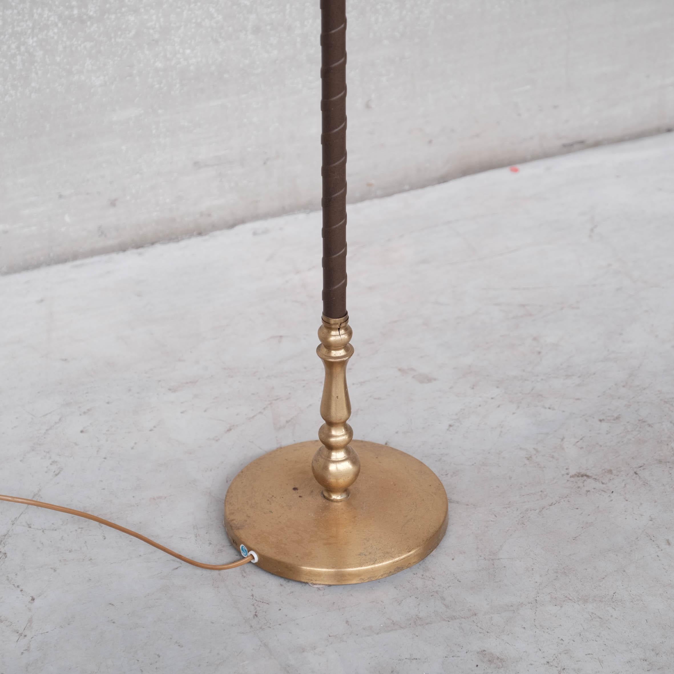 Swedish Pair of Leather and Brass Mid-Century Einar Bäckström Floor Lamps For Sale