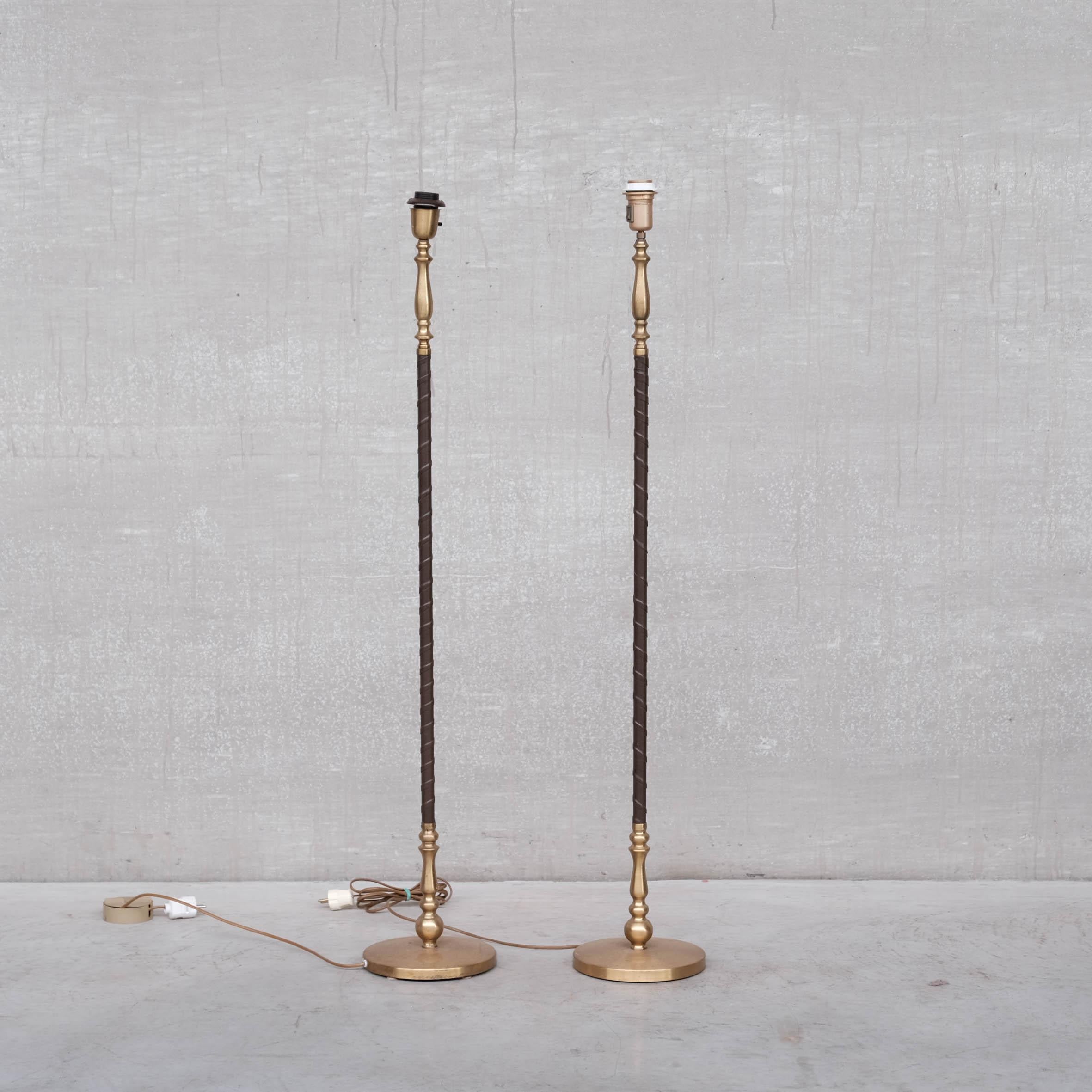 Pair of Leather and Brass Mid-Century Einar Bäckström Floor Lamps For Sale 2