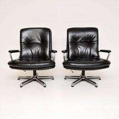 Pair of Leather and Chrome Armchairs by Andre Vandenbeuk for Strassle