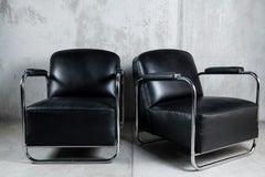 Pair of Leather and Chrome Armchairs, Midcentury, Germany, circa 1940