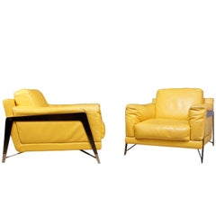 Pair of Leather and Chrome Chairs by Roche Bobois