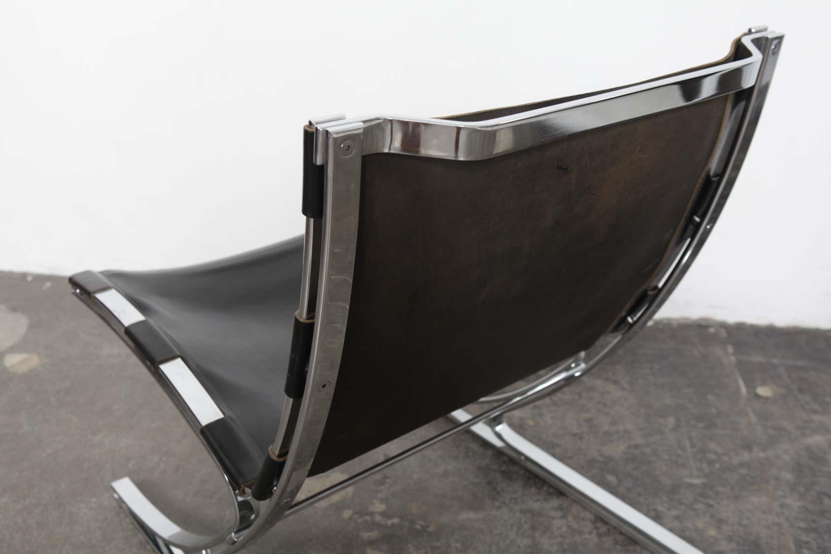 Pair of Leather and Chrome Designed Chairs by Architect Meinhard Von Gerkan 3