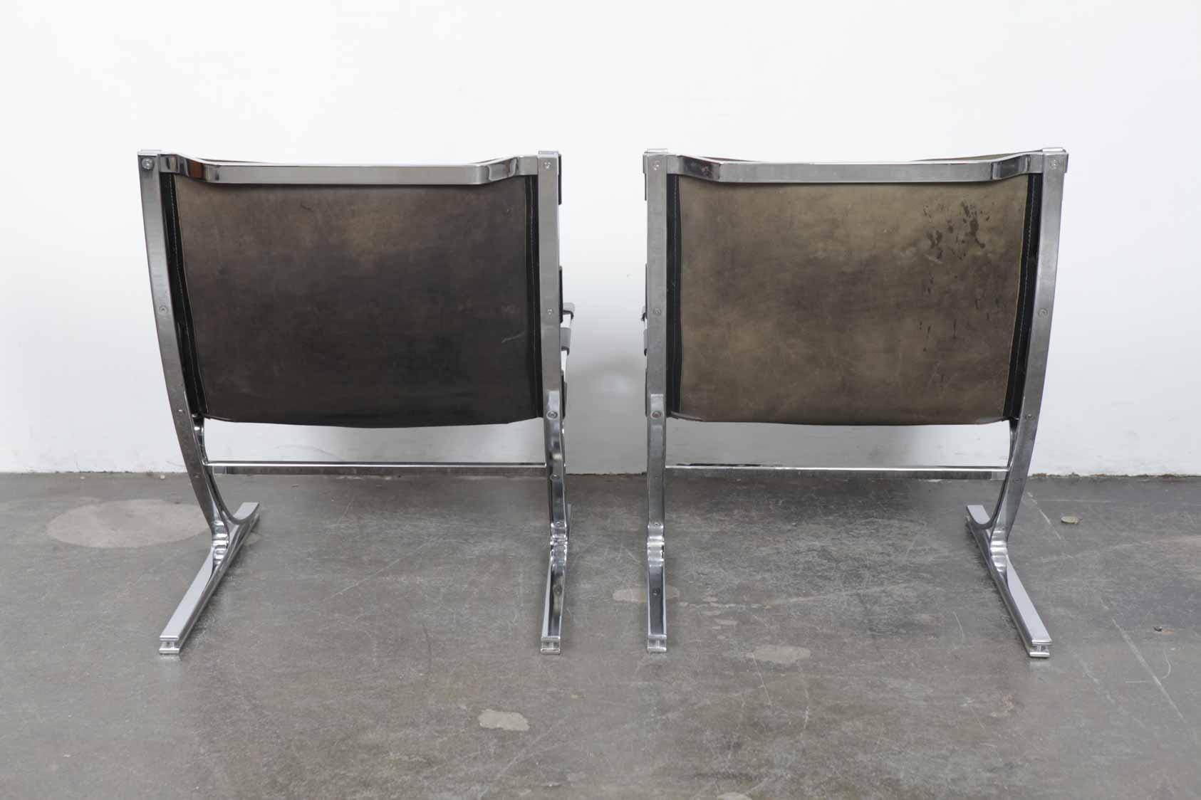 German Pair of Leather and Chrome Designed Chairs by Architect Meinhard Von Gerkan