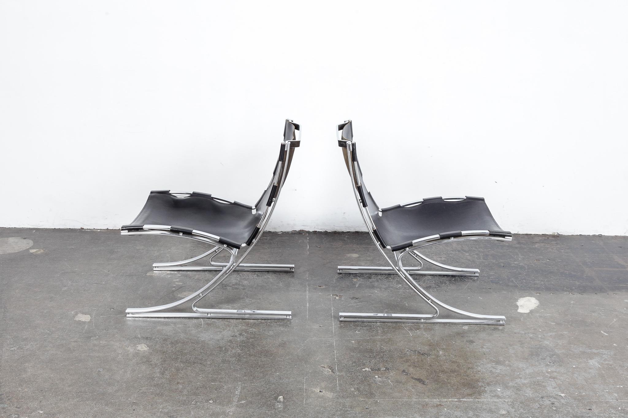 German Pair of Leather and Chrome Designed Chairs by Architect Meinhard Von Gerkan