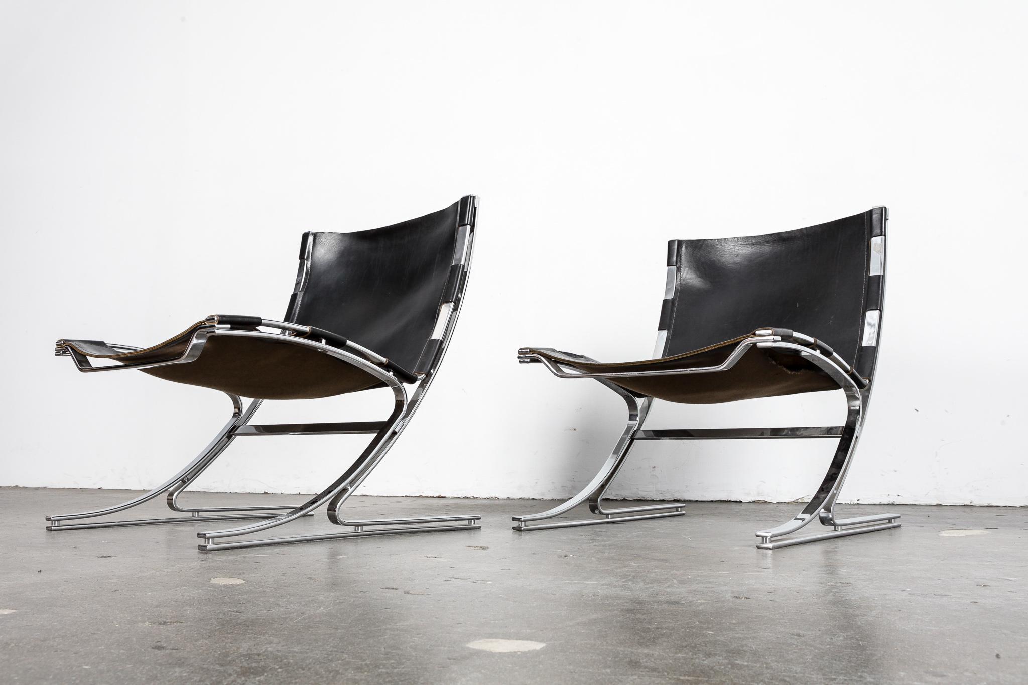 Late 20th Century Pair of Leather and Chrome Designed Chairs by Architect Meinhard Von Gerkan