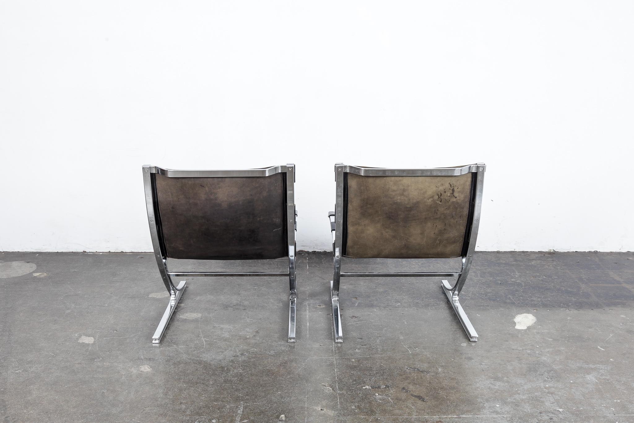 Metal Pair of Leather and Chrome Designed Chairs by Architect Meinhard Von Gerkan