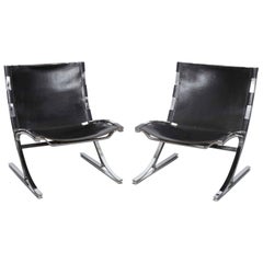 Pair of Leather and Chrome Designed Chairs by Architect Meinhard Von Gerkan