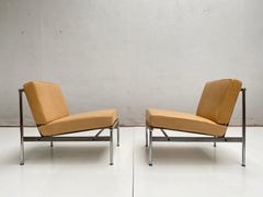 Leather and Chrome Lounge Chairs in the Style of Florence Knoll, 1960s, Pair