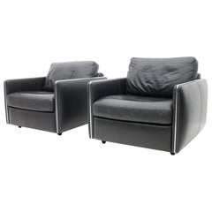 Pair of Leather and Chrome Lounge Chairs, Italy, 1970s
