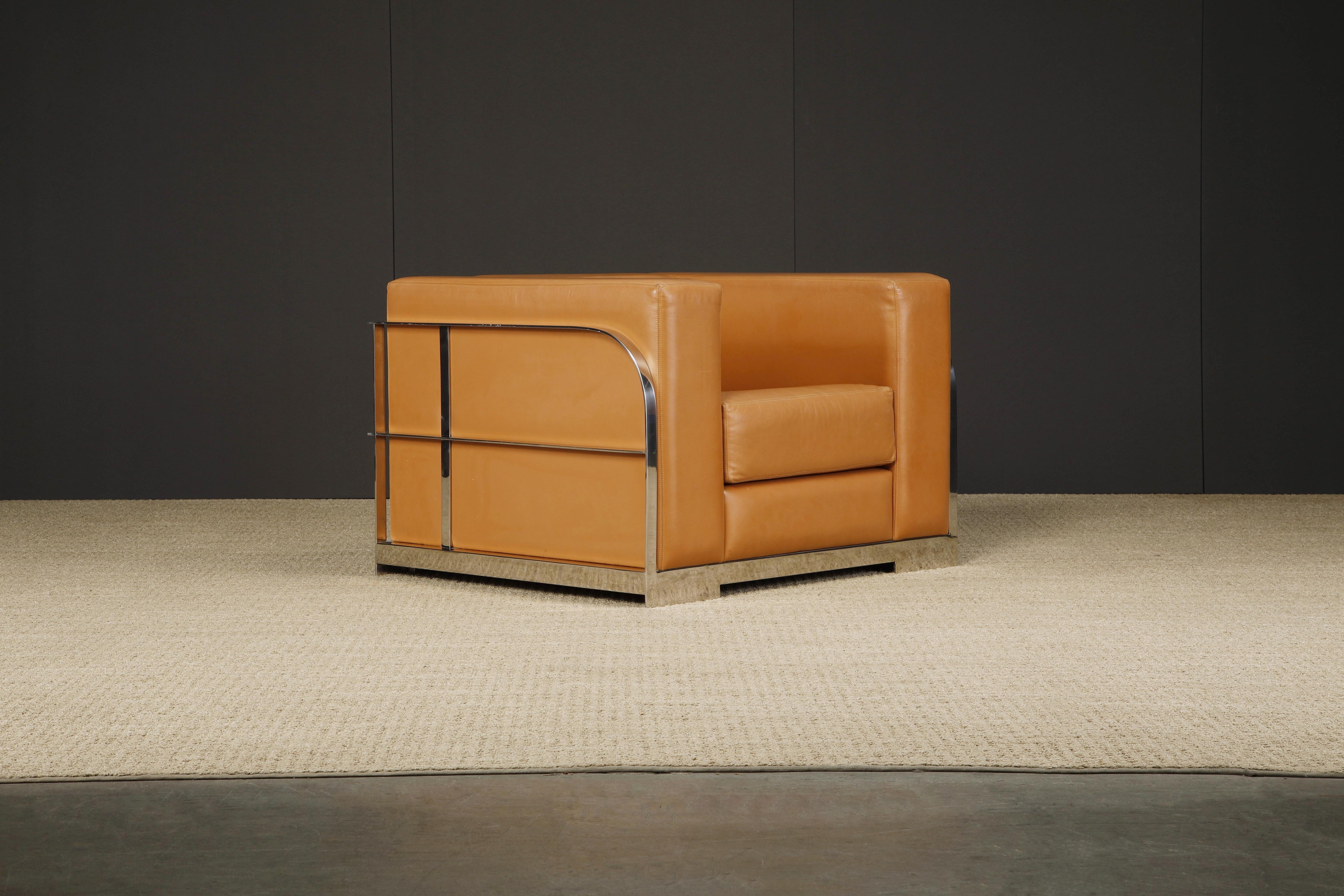 Pair of Leather and Chromed Steel Art Deco Style Club Chairs For Sale 6