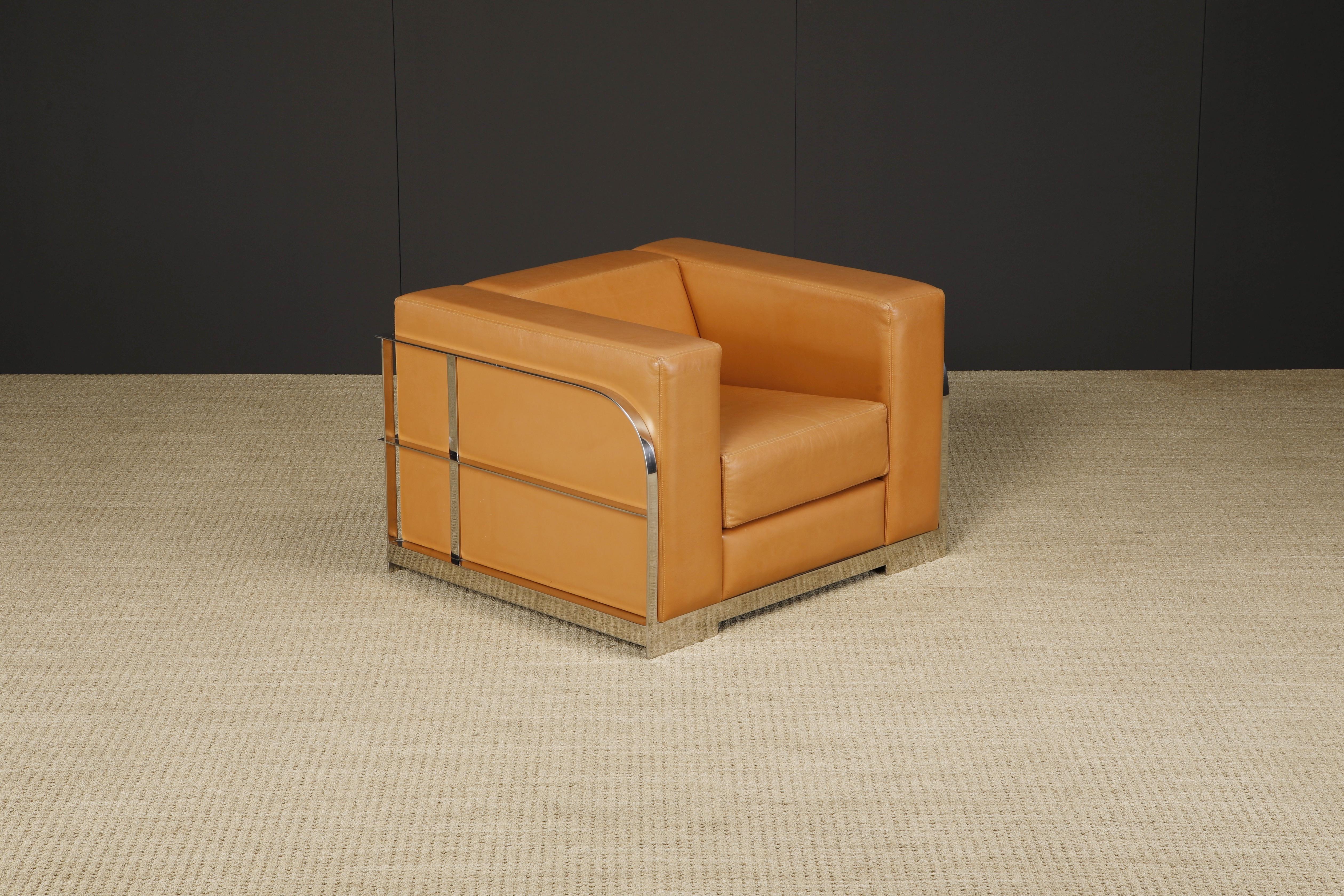 Pair of Leather and Chromed Steel Art Deco Style Club Chairs For Sale 7
