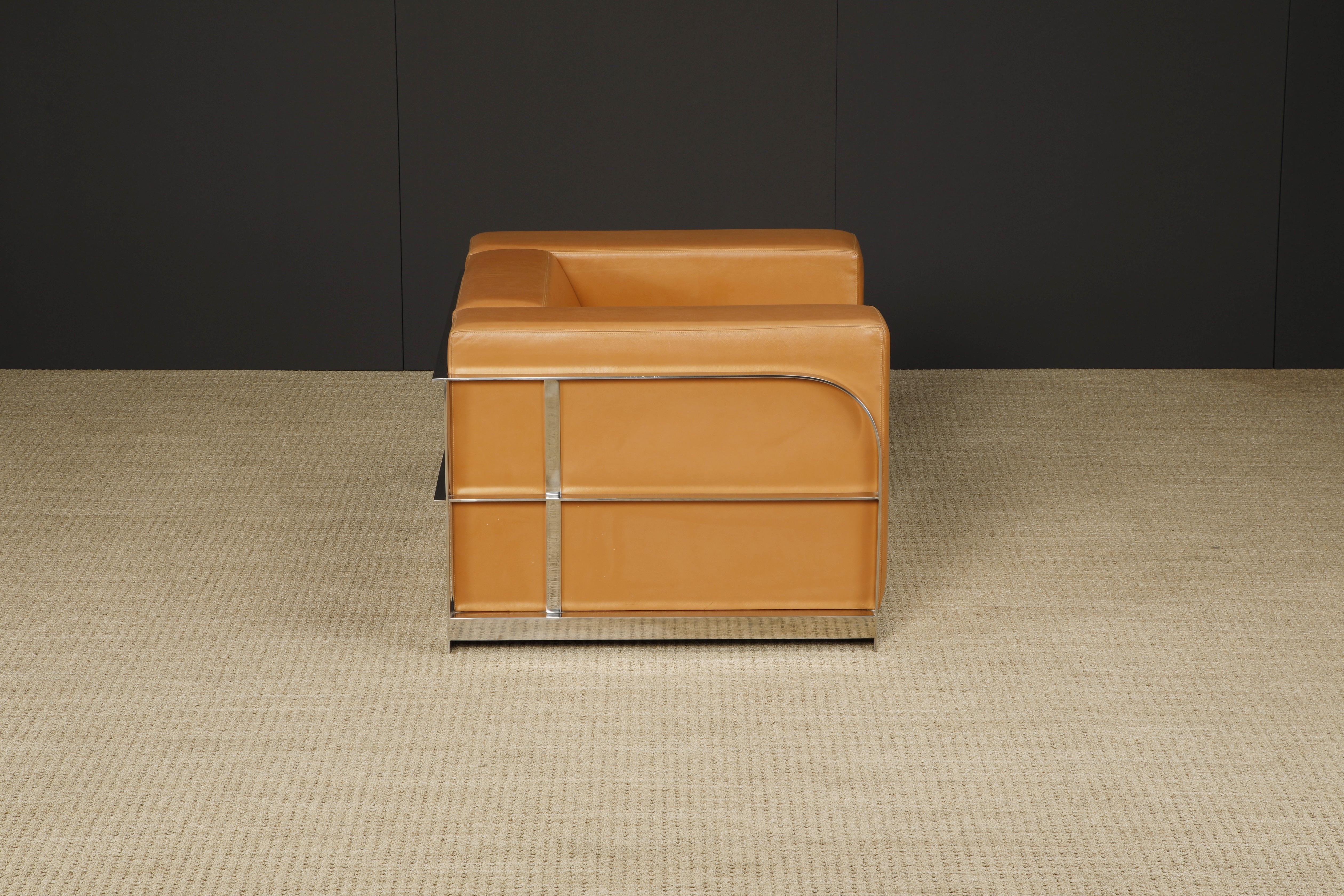Pair of Leather and Chromed Steel Art Deco Style Club Chairs For Sale 9