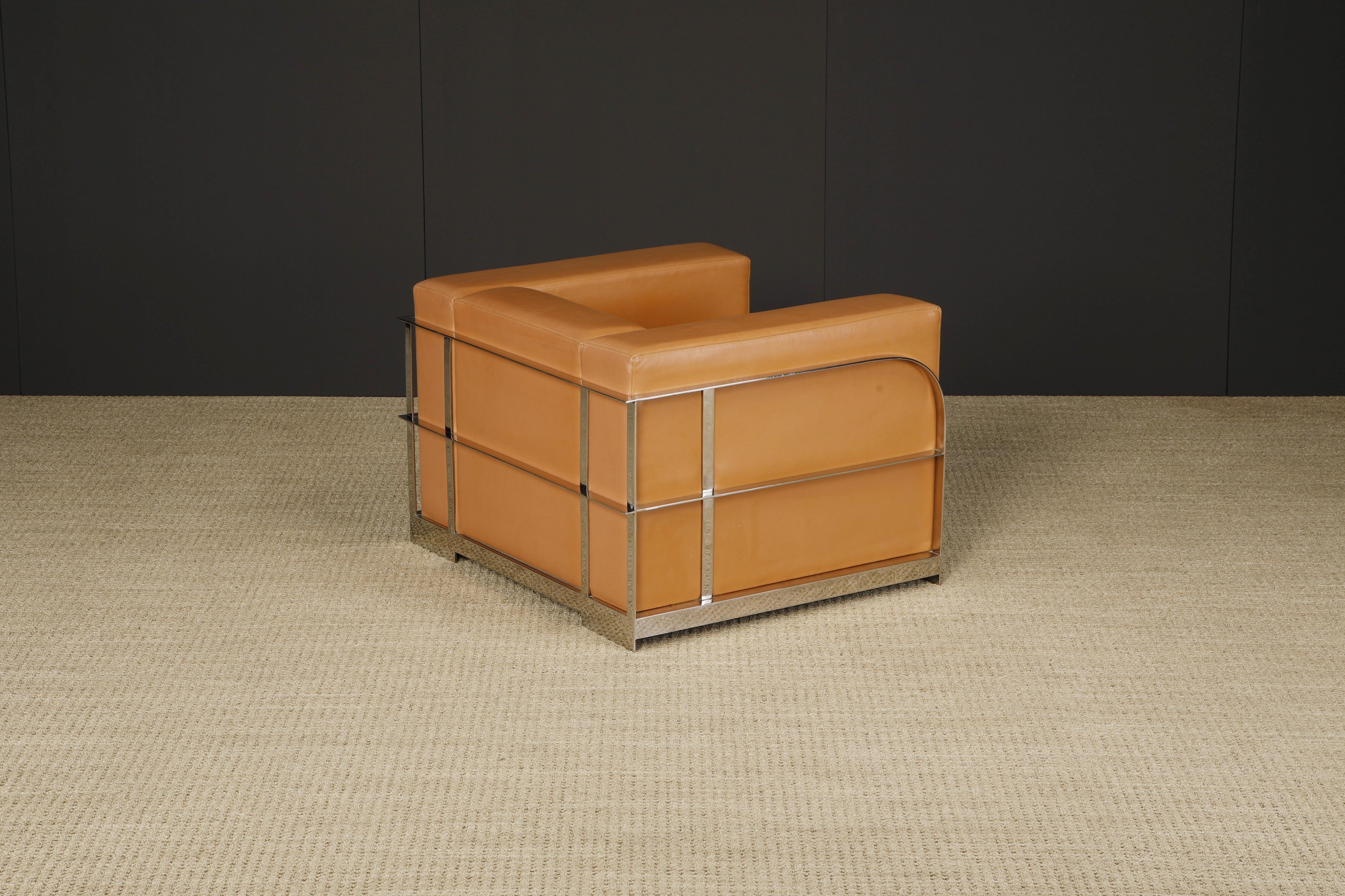 Pair of Leather and Chromed Steel Art Deco Style Club Chairs For Sale 10
